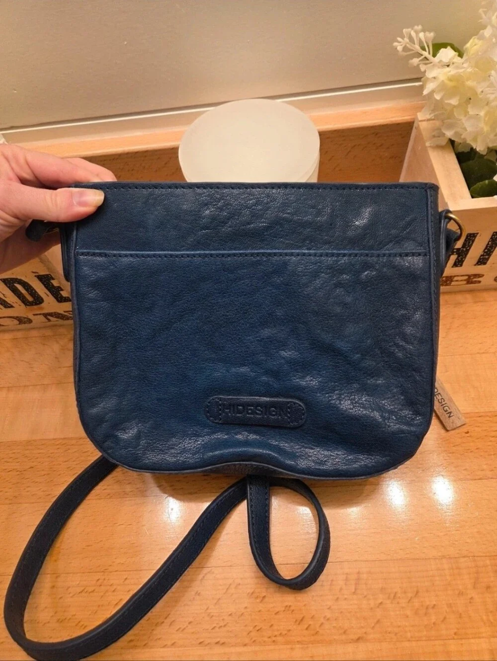 Hidesign Valonia 03 Sling Crossbody Textured Sapphire Blue Leather New